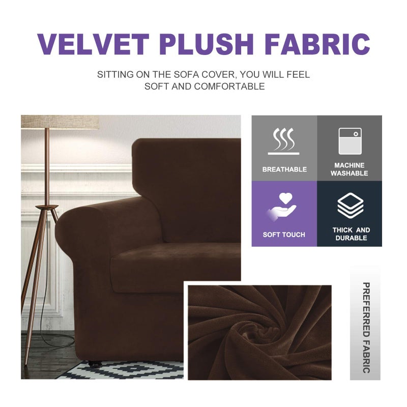 ZNSAYOTX Luxury Velvet Chair Slipcovers with Arms 2 Piece Stretch Chair Covers for Living Room Thick Soft Armchair Slipcover Anti Slip Pet Friendly Furniture Protector (Dark Coffee),30"-47"(1 Cushion) - Image 3